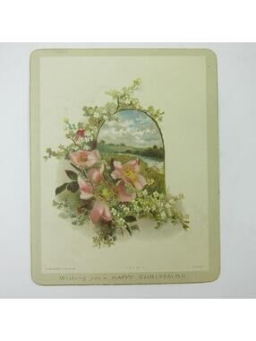 Victorian Christmas Card Flowers Meadow & Spring Hildesheimer & Faulkner Antique